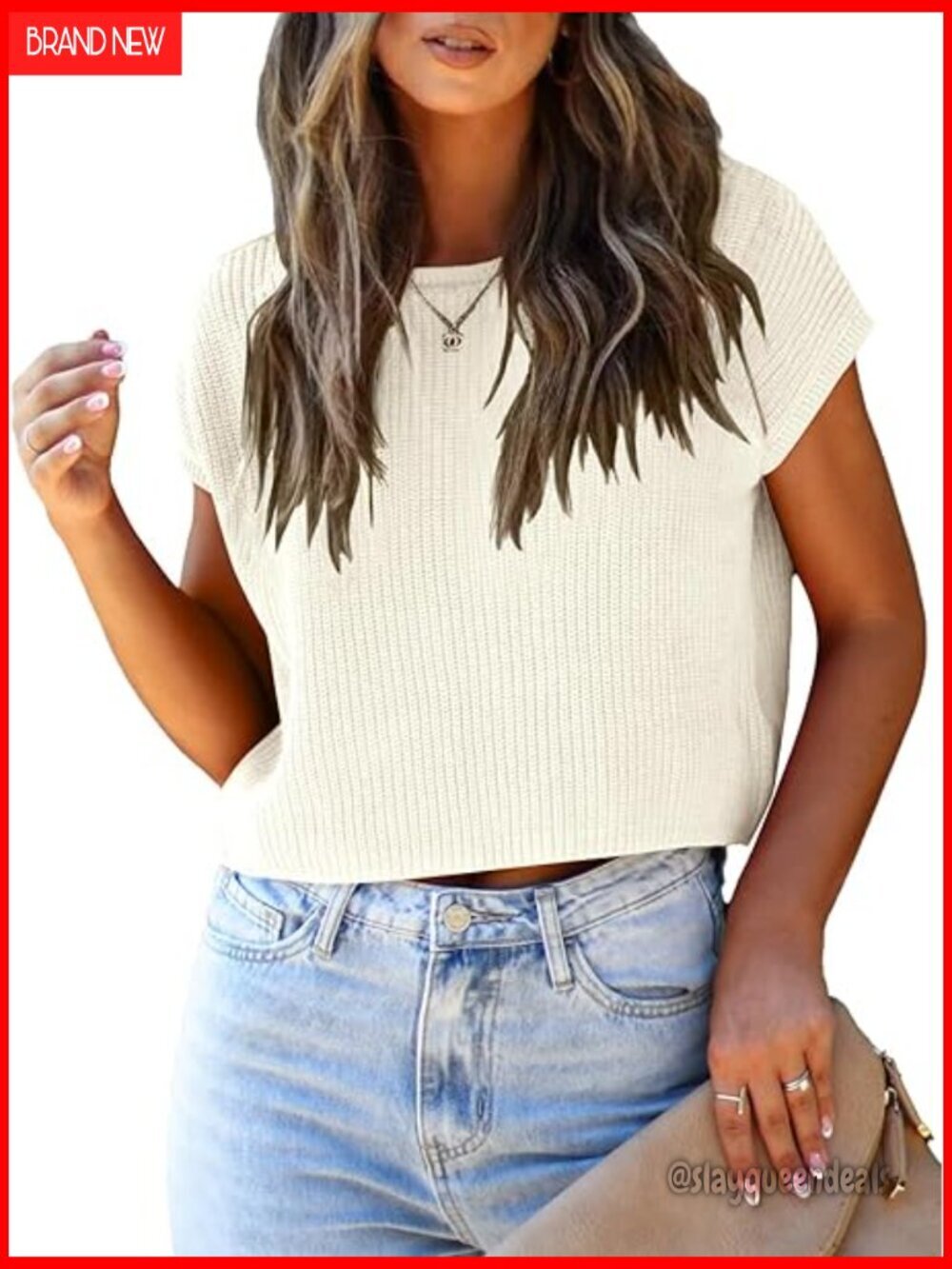 Cropped Sweater Vest Cap Sleeve Crew Neck Lightweight Knit Tank Top